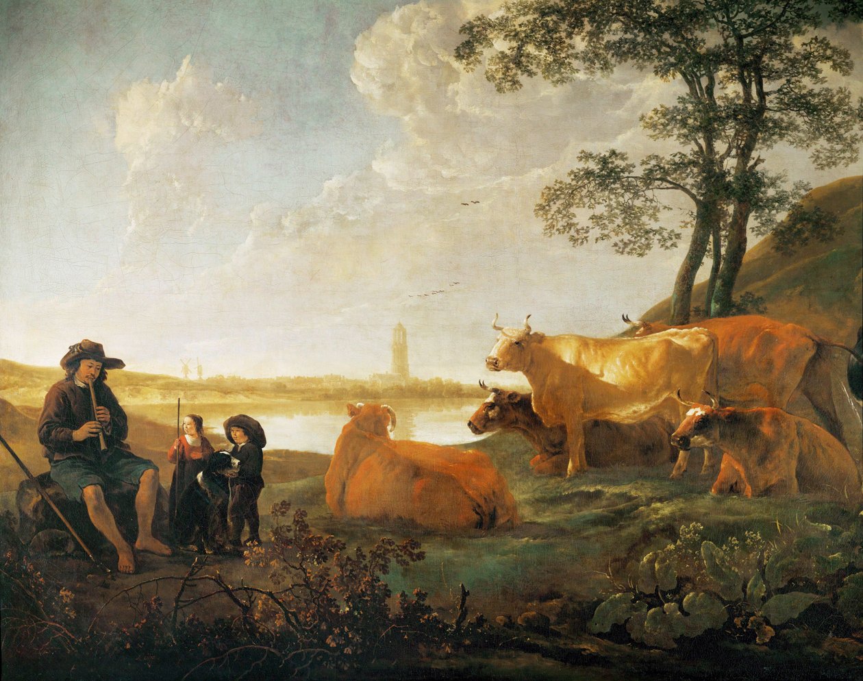 Landscape with Shepherds and Flock, Near Rhenen, Netherlands by Aelbert Cuyp