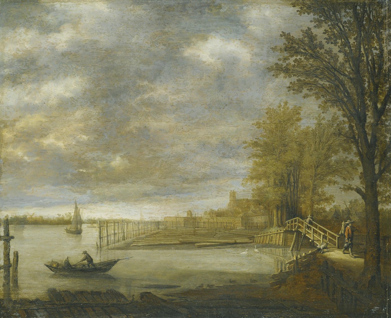 View of Dordrecht from the South, with Lumber Yards in the Foreground by Aelbert Cuyp