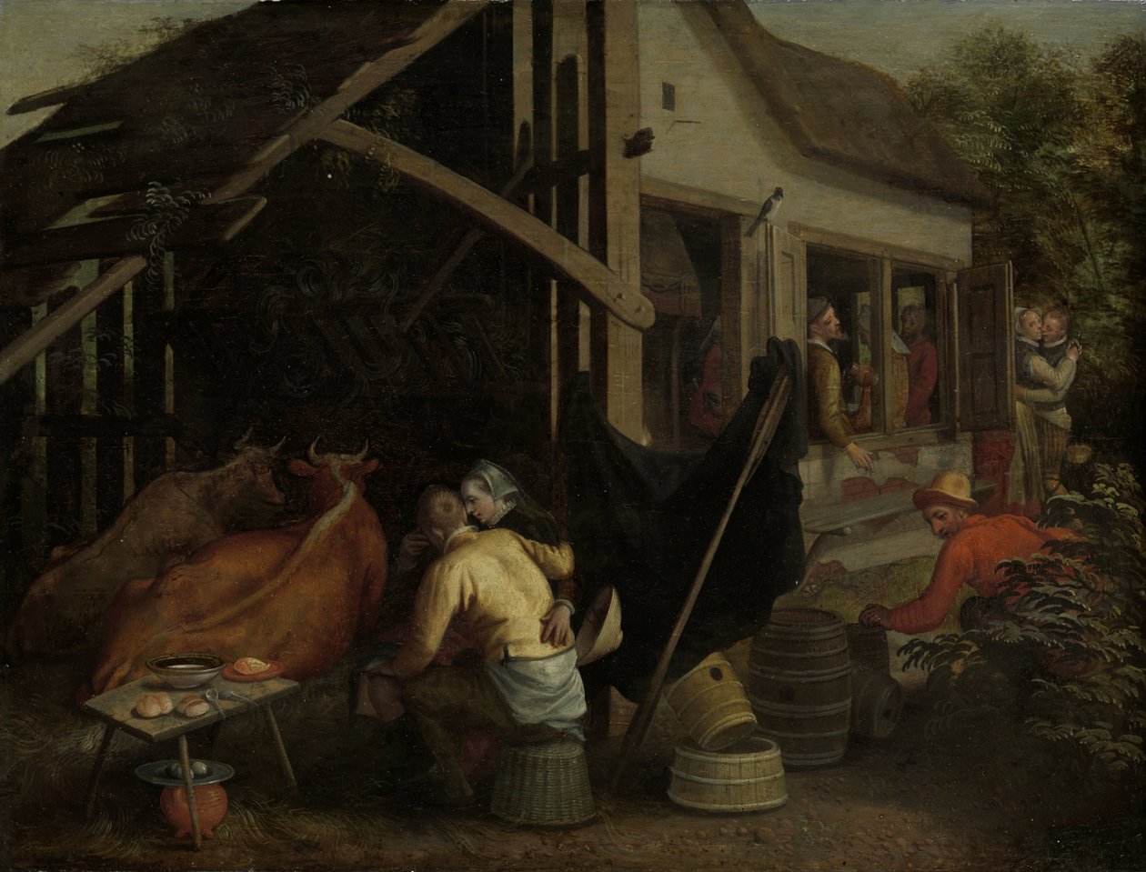 Couples Making Love at a Country Inn by Aert Pietersz. (attributed to)