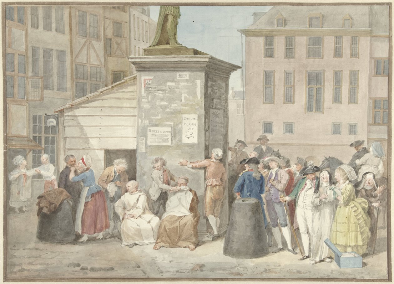 Square with Monks and Nuns During the Revolution in Belgium, October 20, 1787 by Aert Schouman (signed by artist)
