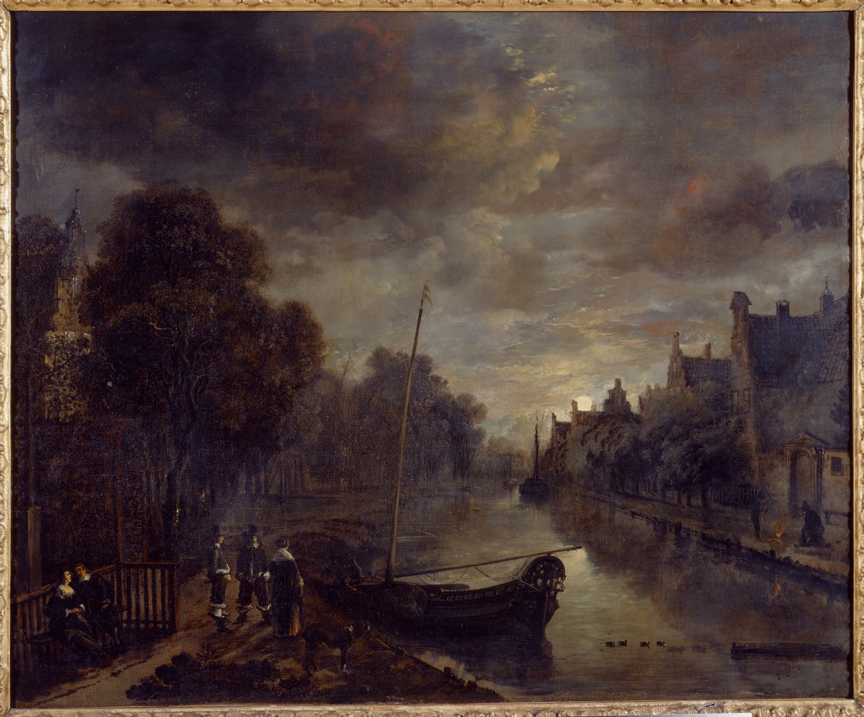 A Canal in a Dutch Town by Moonlight by Aert van der Neer