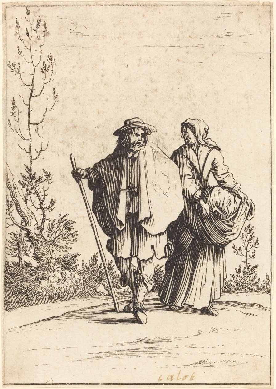 Beggar Couple, with Landscape in Background by After Jacques Callot