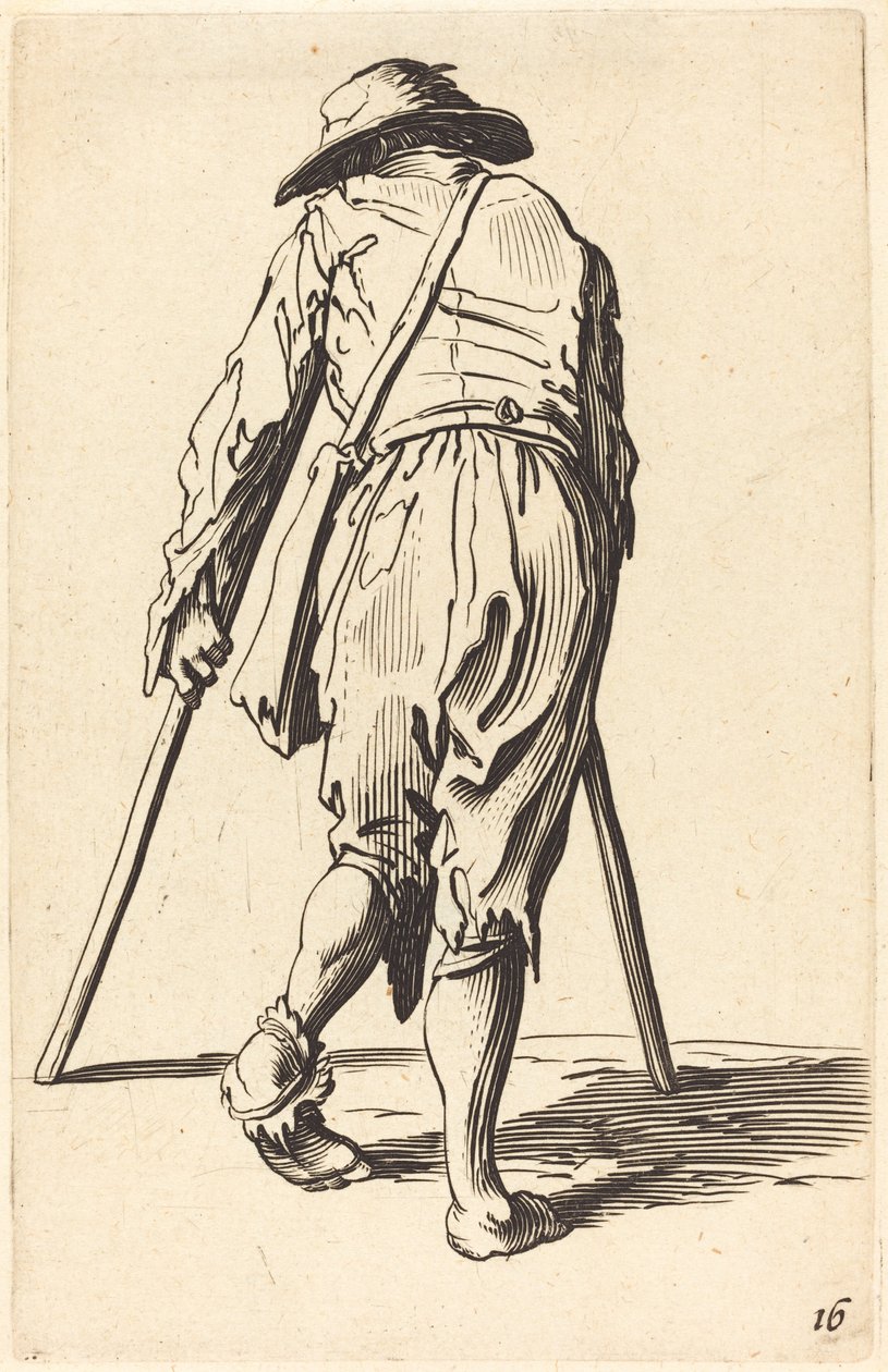 Beggar with Crutches and Hat, Back View by After Jacques Callot