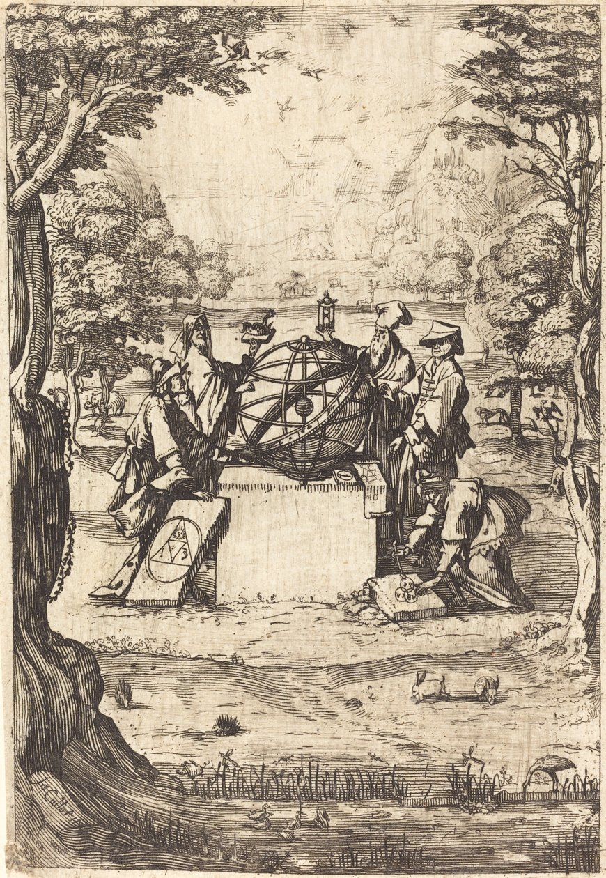 Frontispiece for the Sacred Cosmologia (Title With Astrologers) by After Jacques Callot