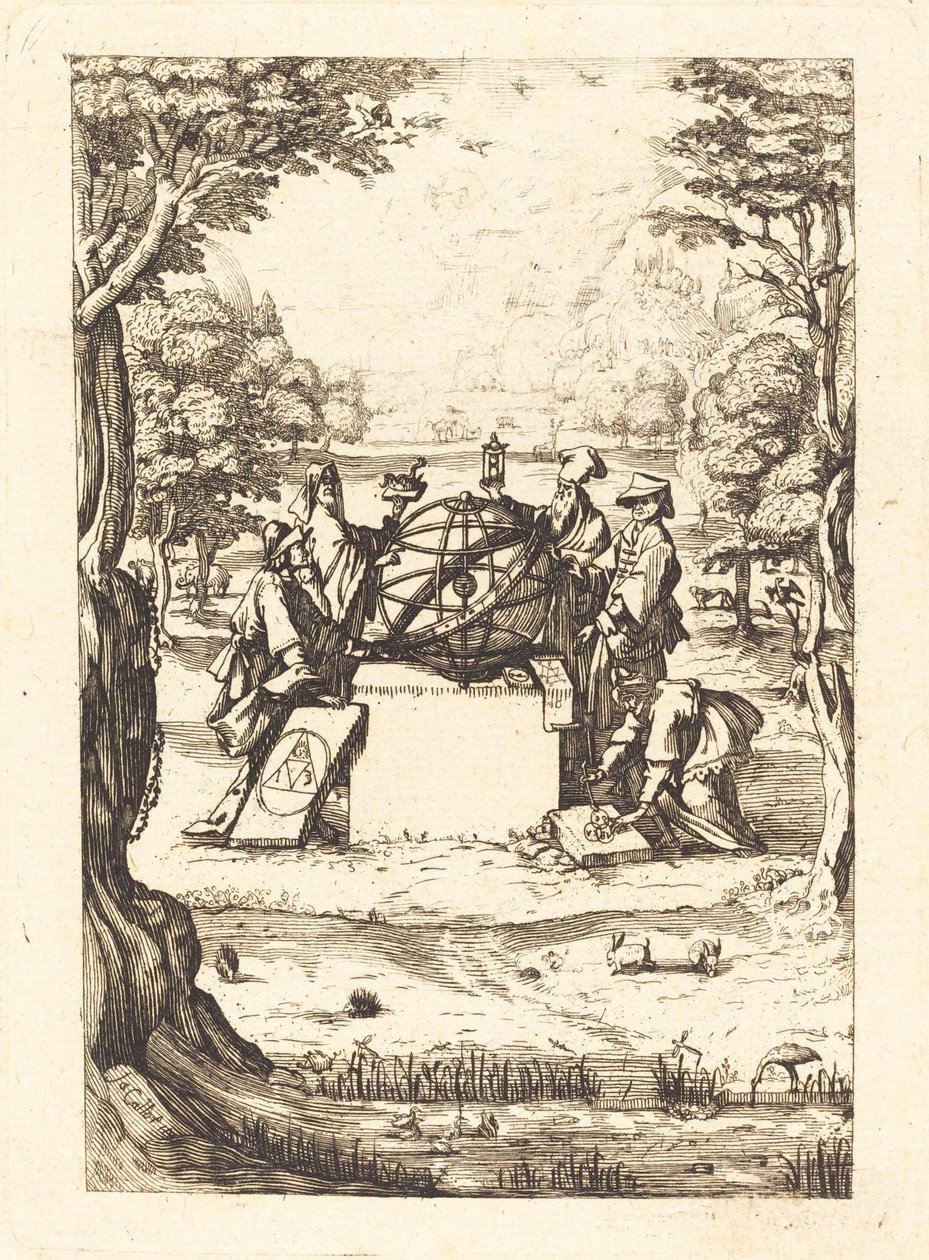 Frontispiece for the Sacred Cosmologia (Title with Astrologers) by After Jacques Callot