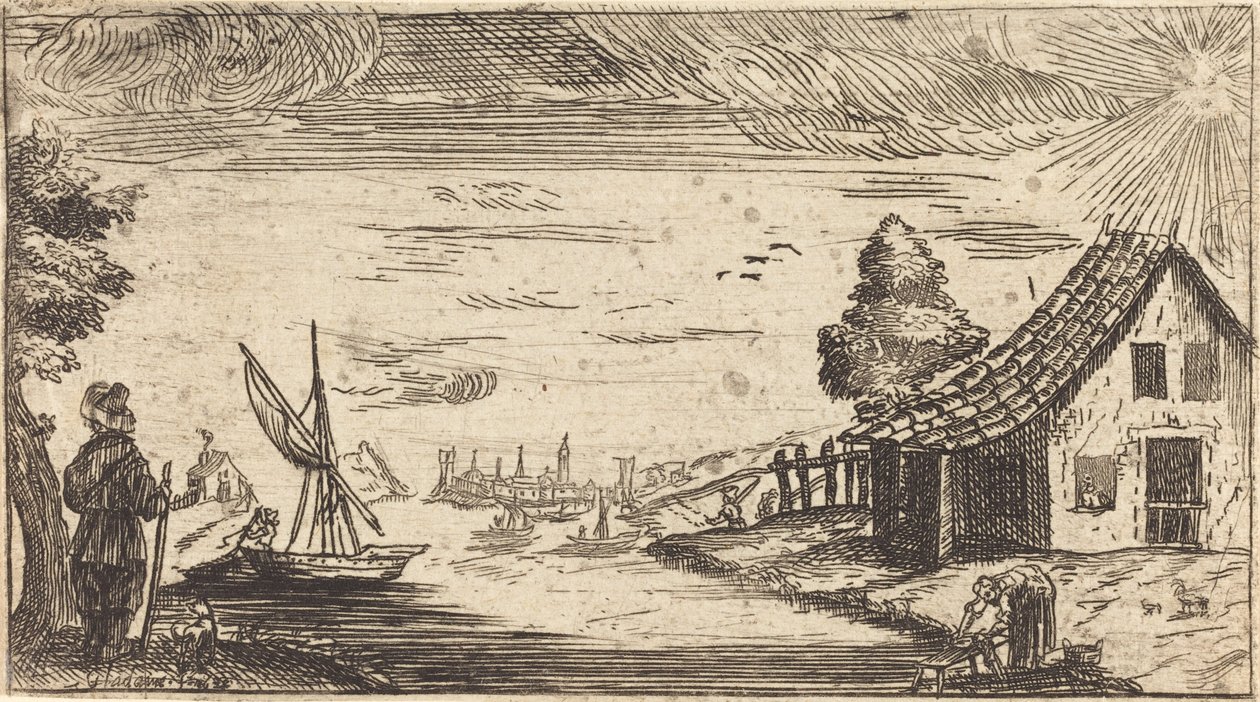 Landscape with Figure and Boat by After Jacques Callot