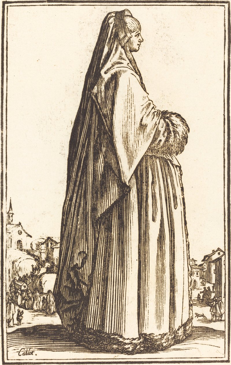 Noble Woman Wearing a Veil and a Dress Trimmed in Fur by After Jacques Callot