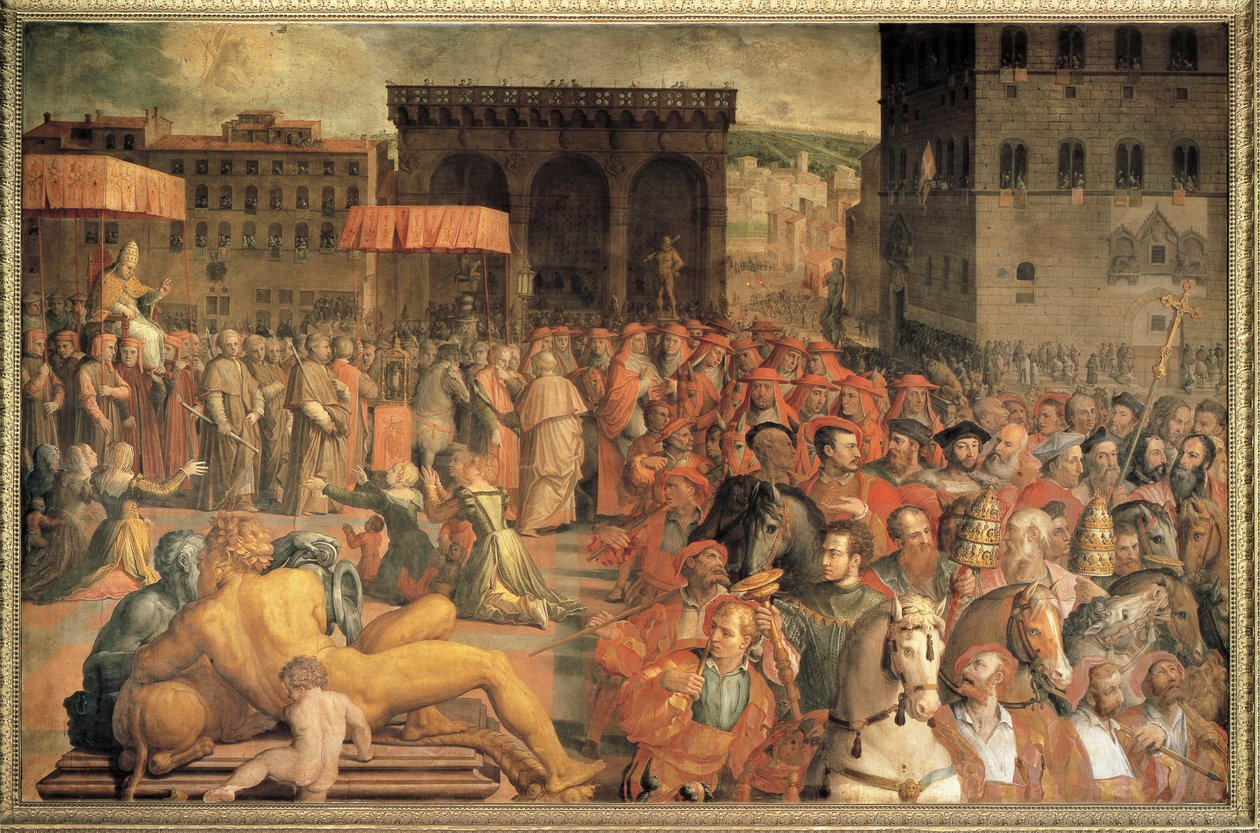 Pope Leo X returning to Florence after his election by Agnolo Bronzino
