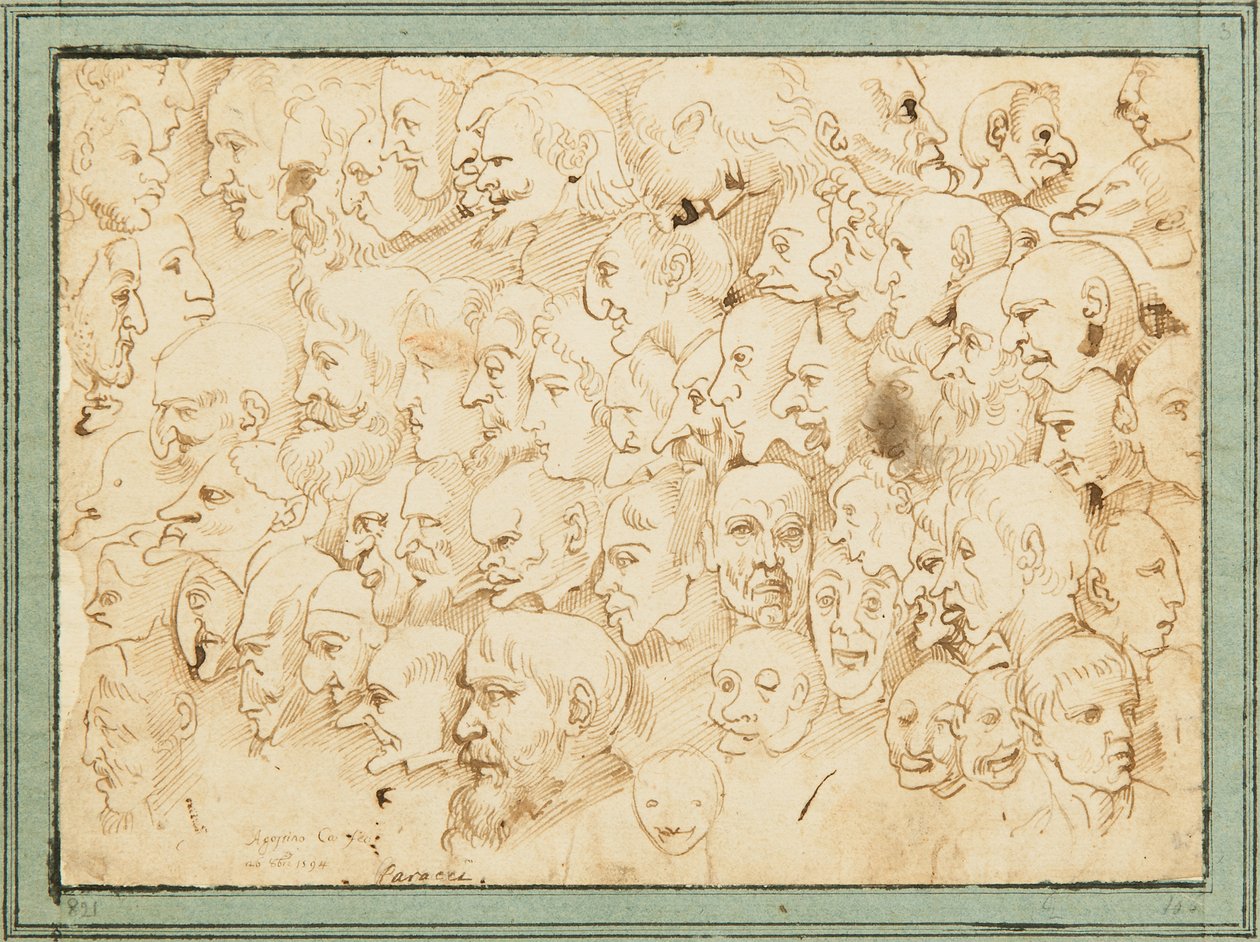 Sheet of Caricature Heads by Agostino Carracci