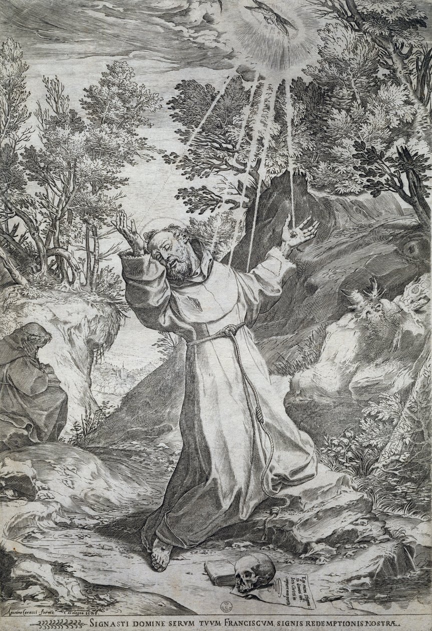 The stigmatization of Saint Francis on La Verna mountain (1224) by Agostino Carracci