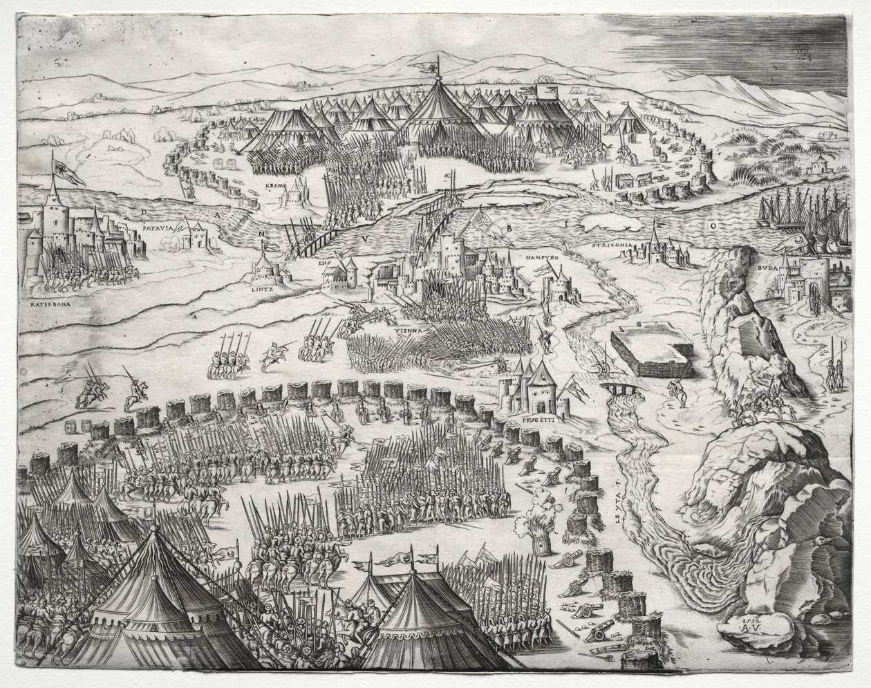 The Position and Camp of the Armies of Charles V and Soliman II, 1532 by Agostino Musi