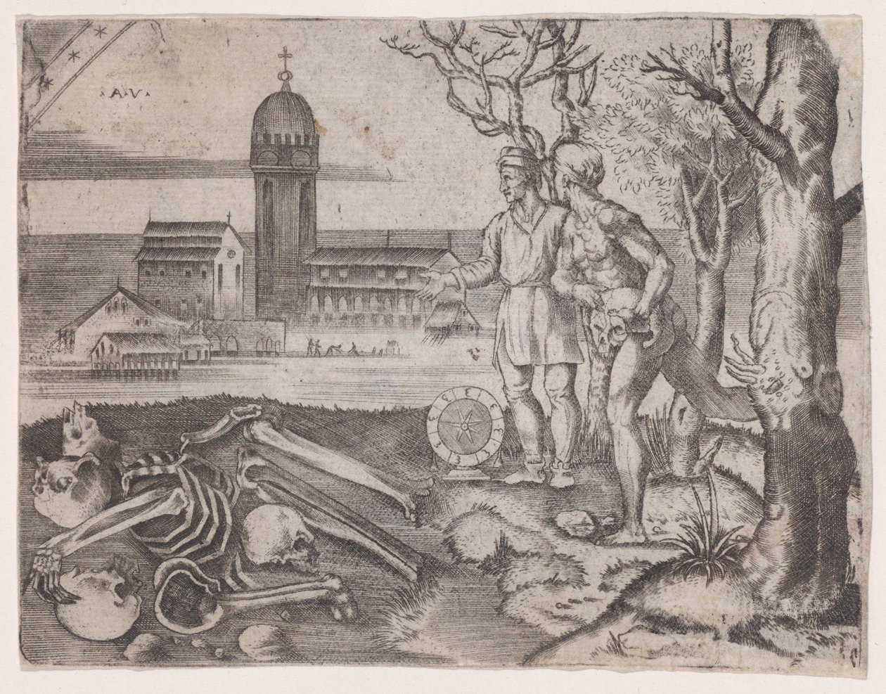 Two Men at a Cemetery by Agostino Veneziano