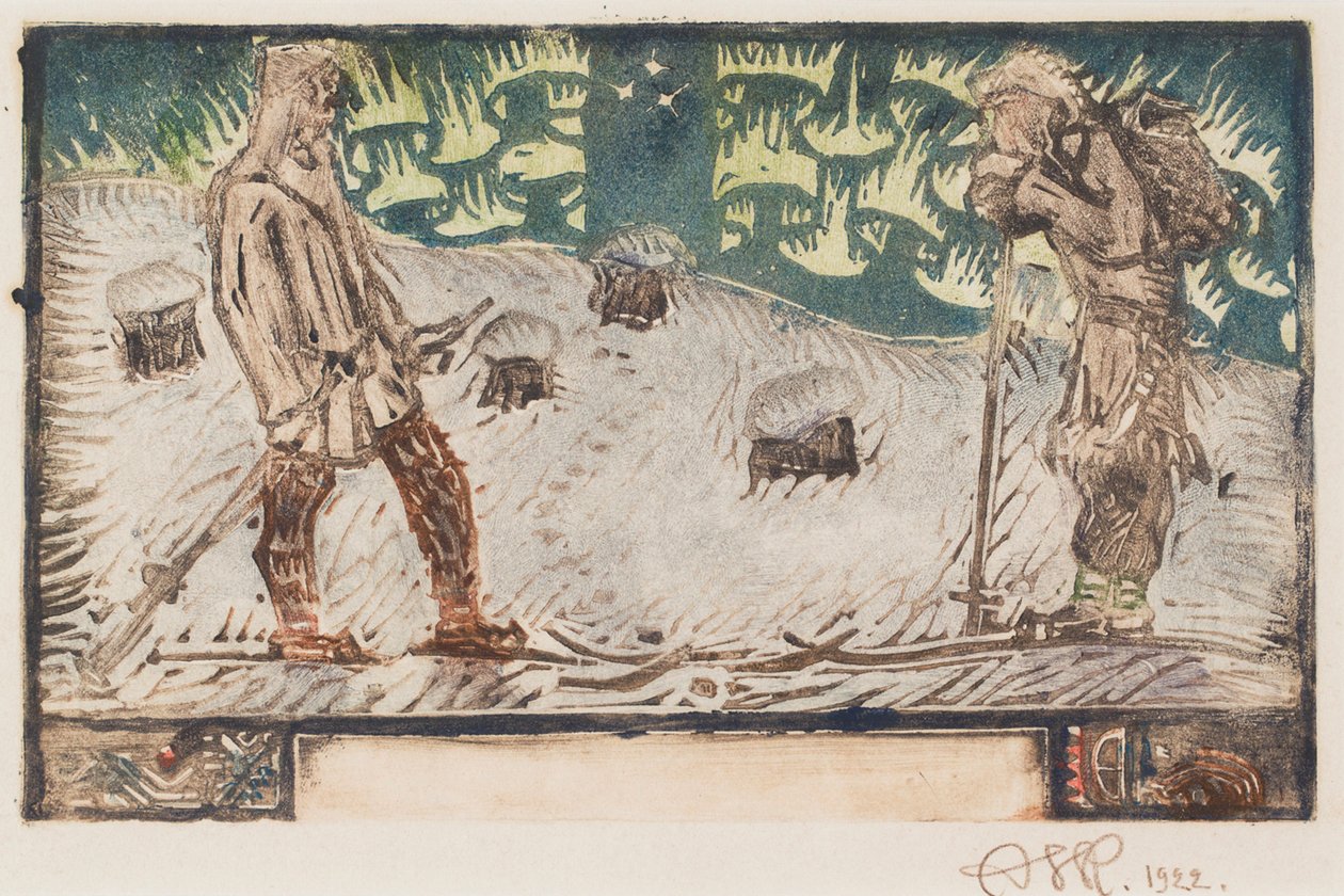 Two Skiers, Title Vignette for a Poem in the Great Kalevala by Akseli Gallen-Kallela
