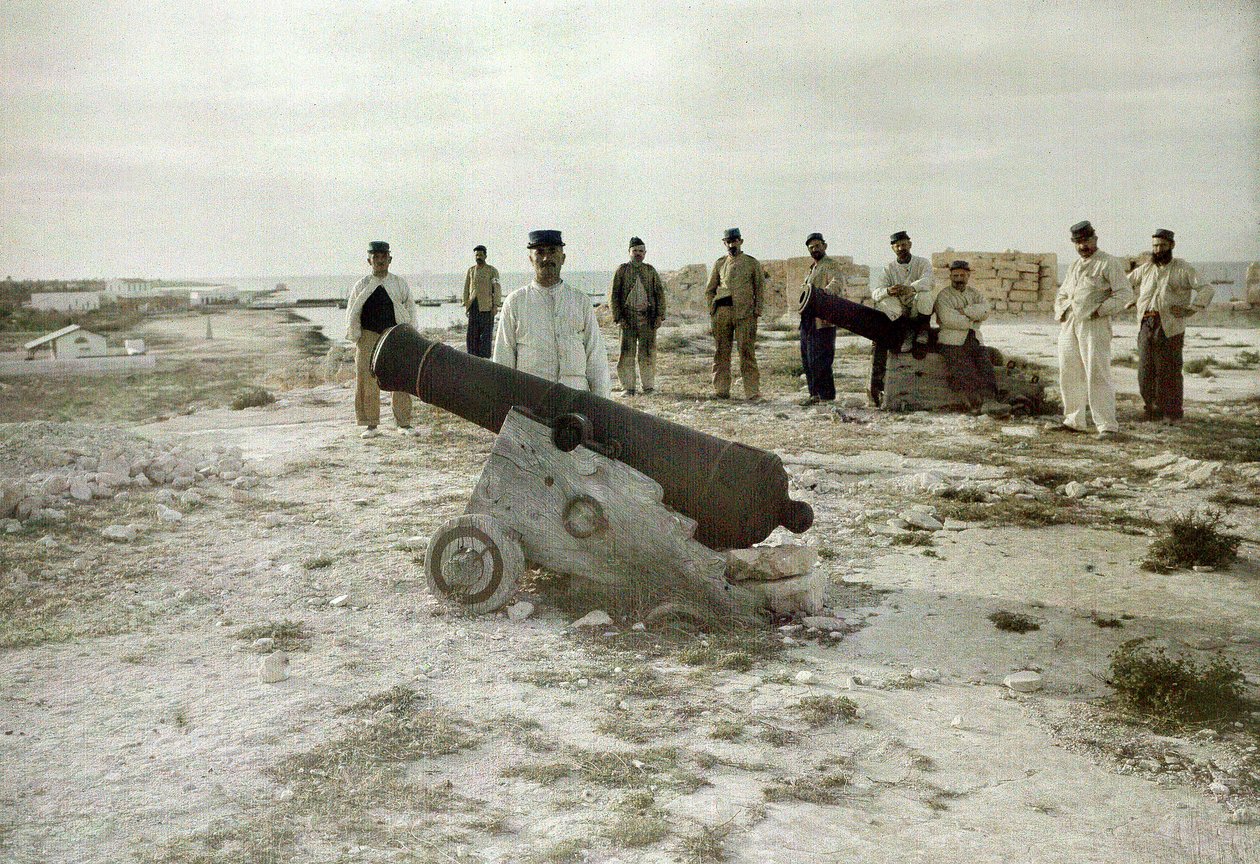 Soldiers and Cannons in an Old Turkish Fortress, Tunisia or Tripolitania, 3rd March, 1916 by Albert Samama Chikli