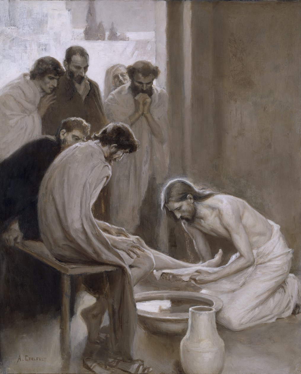 Jesus Washing the Feet of his Disciples by Albert Gustaf Aristides Edelfelt
