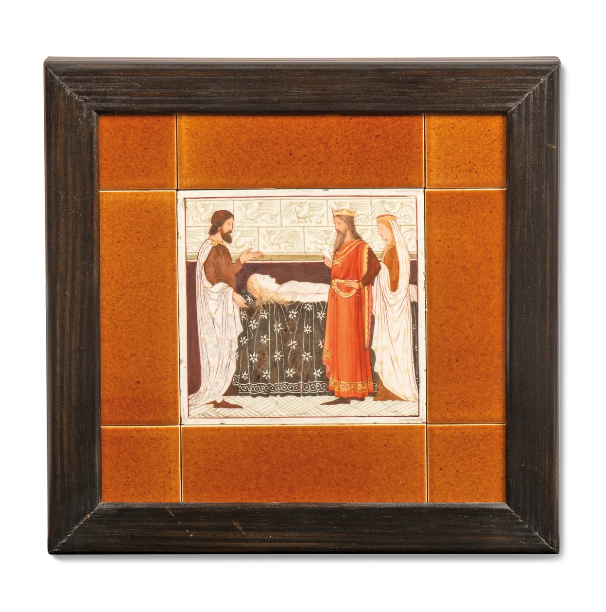 Tile painted with a medieval scene, c.1880-99 by Albert Joseph (attr.to) Moore