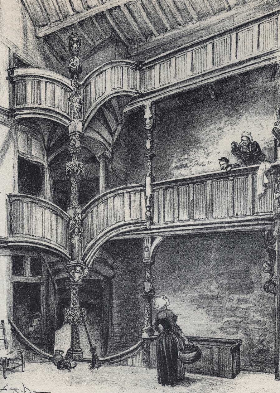 Interior of a House in Morlaix - Old France - Brittany - text, drawings and lithographs by Albert Robida undated end 19th century by Albert Robida
