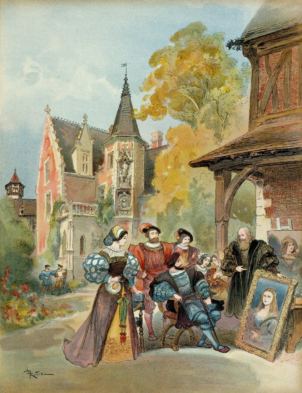 King Francois I (1494-1547) Buying the Mona Lisa from Leonardo da Vinci, Close to the Royal Castle of Amboise, Between 1516 and 1519. Illustration by Albert Robida