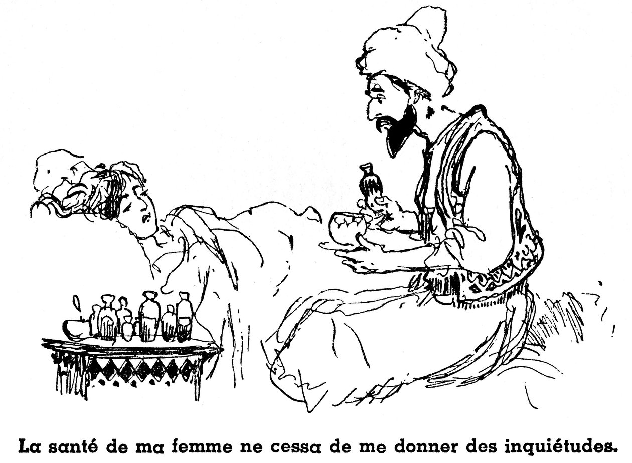 Sindbad the sailor - tale of the thousand and one nights - illustration of a book from 1948 telling his adventures - illustration by Albert Robida - Fourth voyage: Sindbad and the old man of the sea by Albert Robida