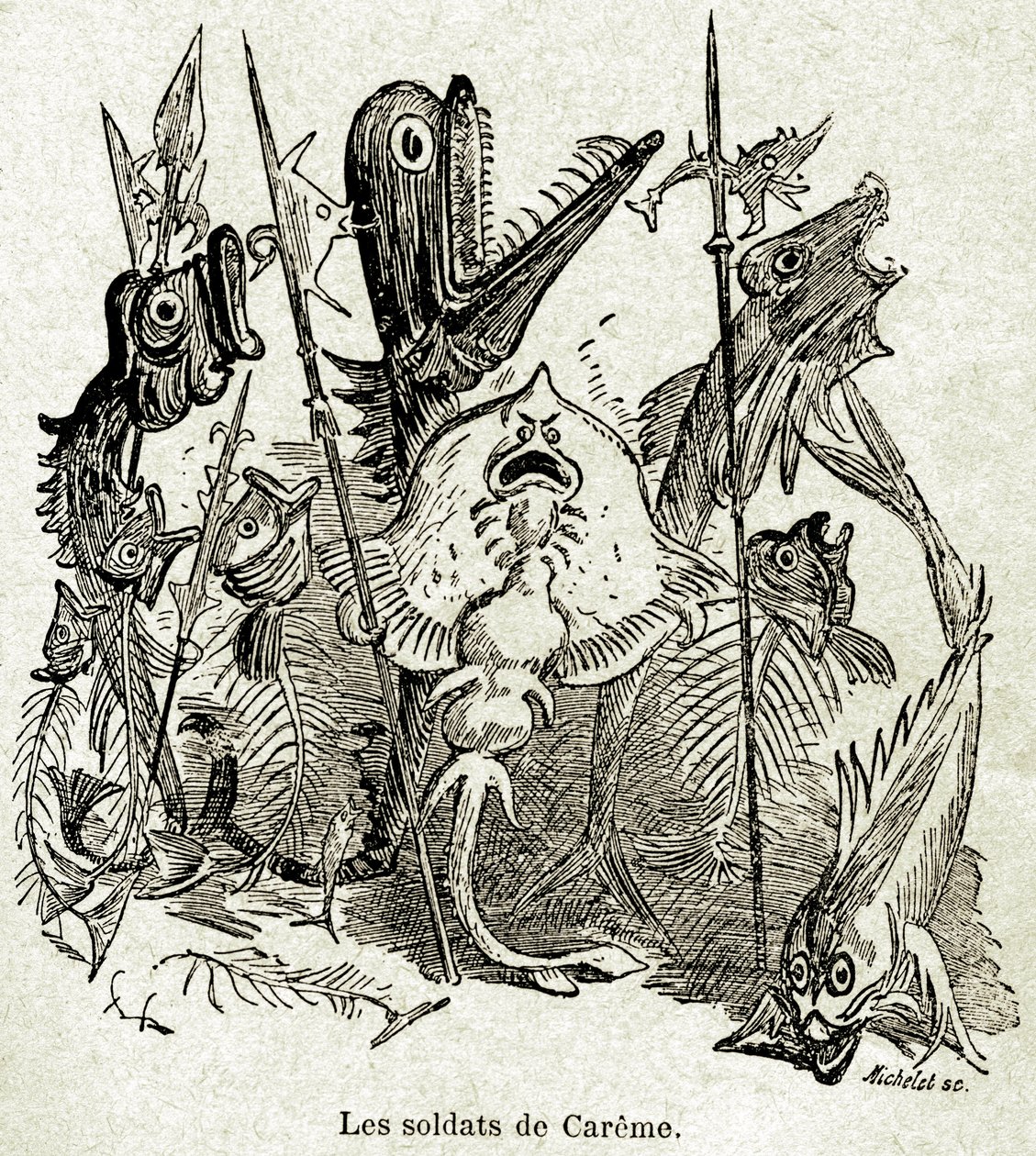 The Army of Quaresmeprenant. Soldiers are Represented as Fish, Some of Which Have Only the Bones, by Reference to Careme