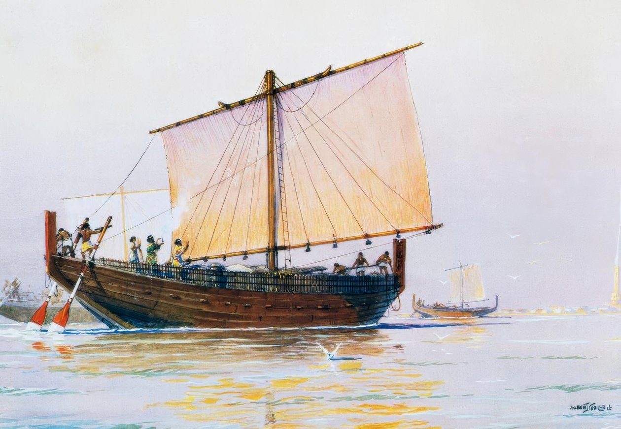 Phoenician Trading Ship Arriving at Pharos by Albert Sébille