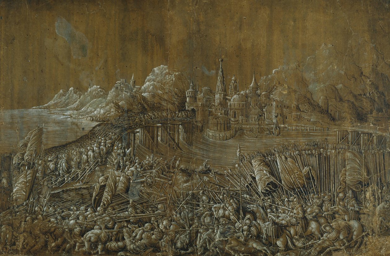 Landaknechten, Battle on a Bridge by Albrecht Altdorfer