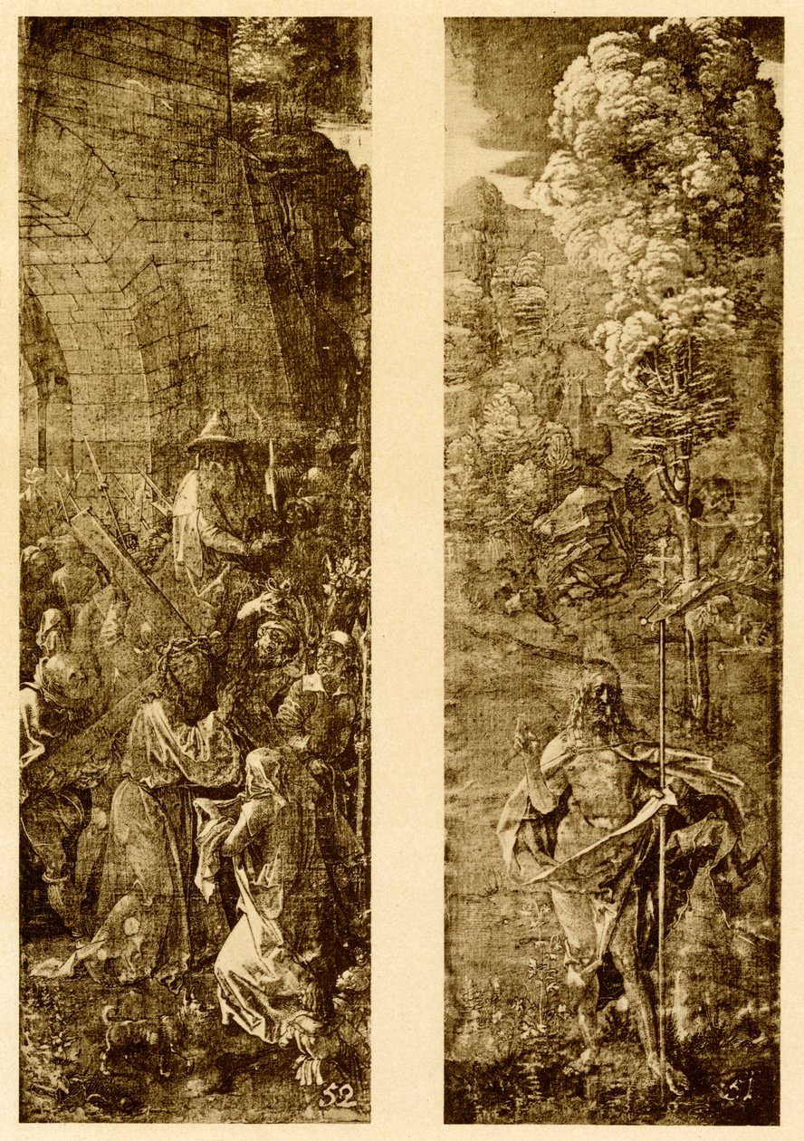 Bearing of the Cross and Christ with the Banner of Victory by Albrecht Dürer