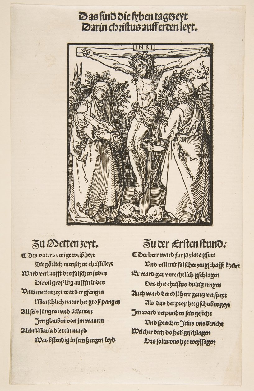 Christ on the Cross between the Virgin and Saint John, first sheet of two, 1510 by Albrecht Dürer