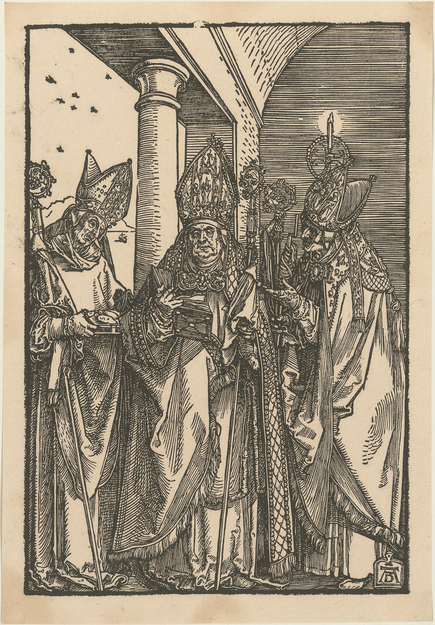 Saint Bishops Nicholas, Ulrich, and Erasmus by Albrecht Dürer
