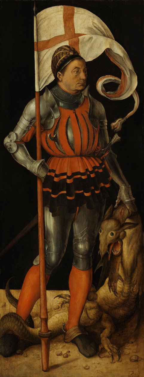 Paumgartner Altar: Stephan Paumgartner as St. George, Backside: Annunciation to Mary by Albrecht Dürer