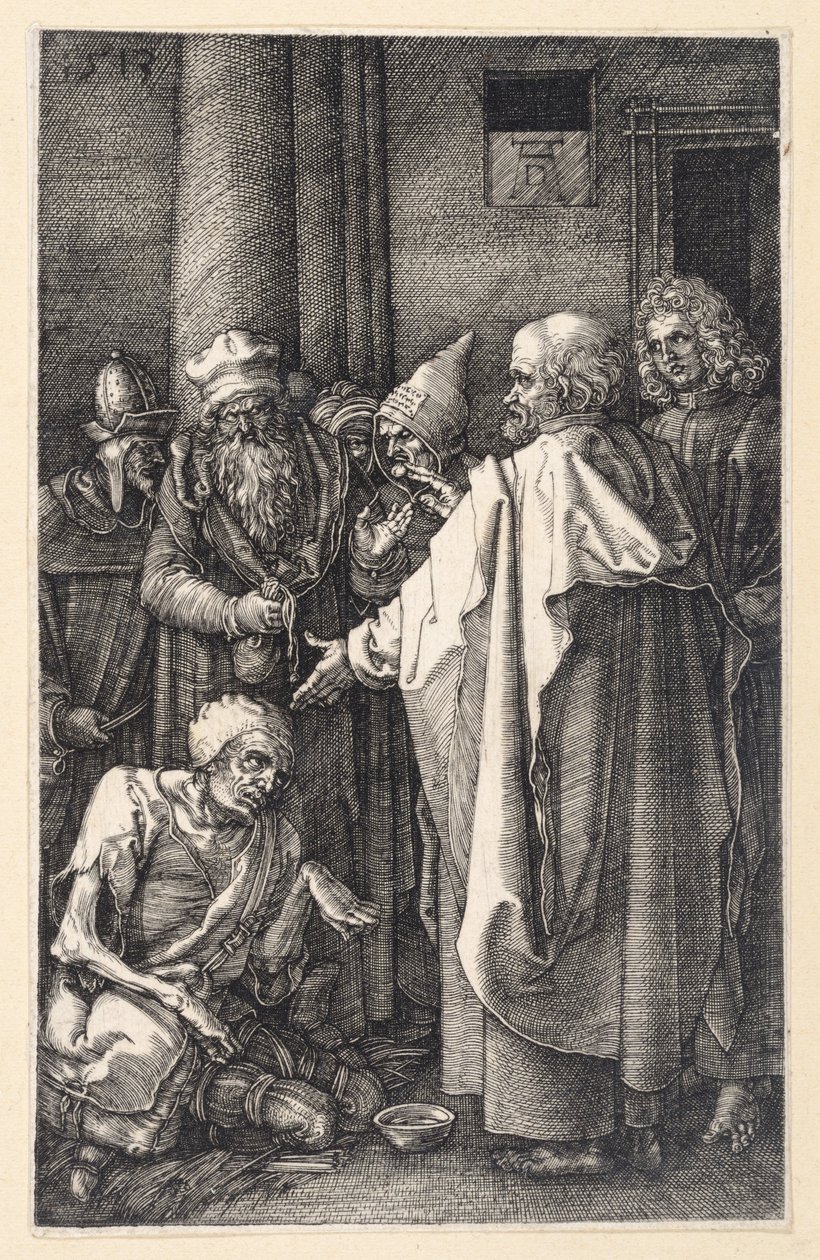 Peter and John Healing a Lame Beggar in the Temple (Copperplate Passion) by Albrecht Dürer