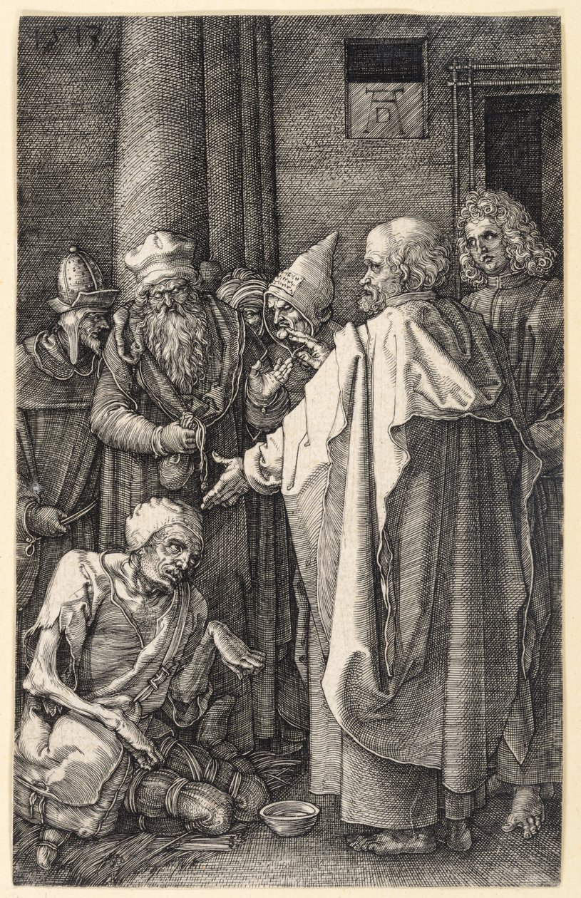 Peter and John Healing a Lame Beggar in the Temple (Engraved Passion) by Albrecht Dürer