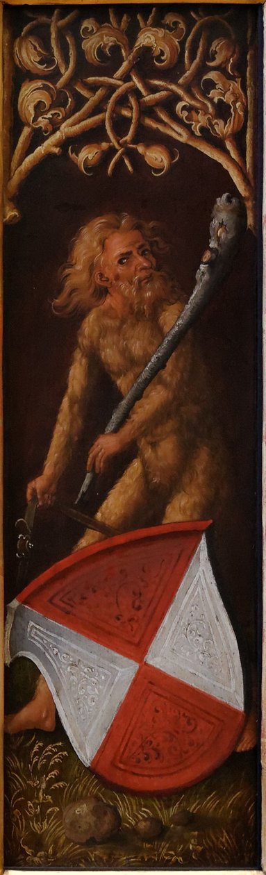 Portrait of Oswolt Krel: "Sylvan Men" with Heraldic Shields of Agathe von Esendorf by Albrecht Dürer