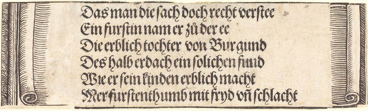 Printed Text for The Betrothal of Maximilian with Mary of Burgundy by Albrecht Dürer