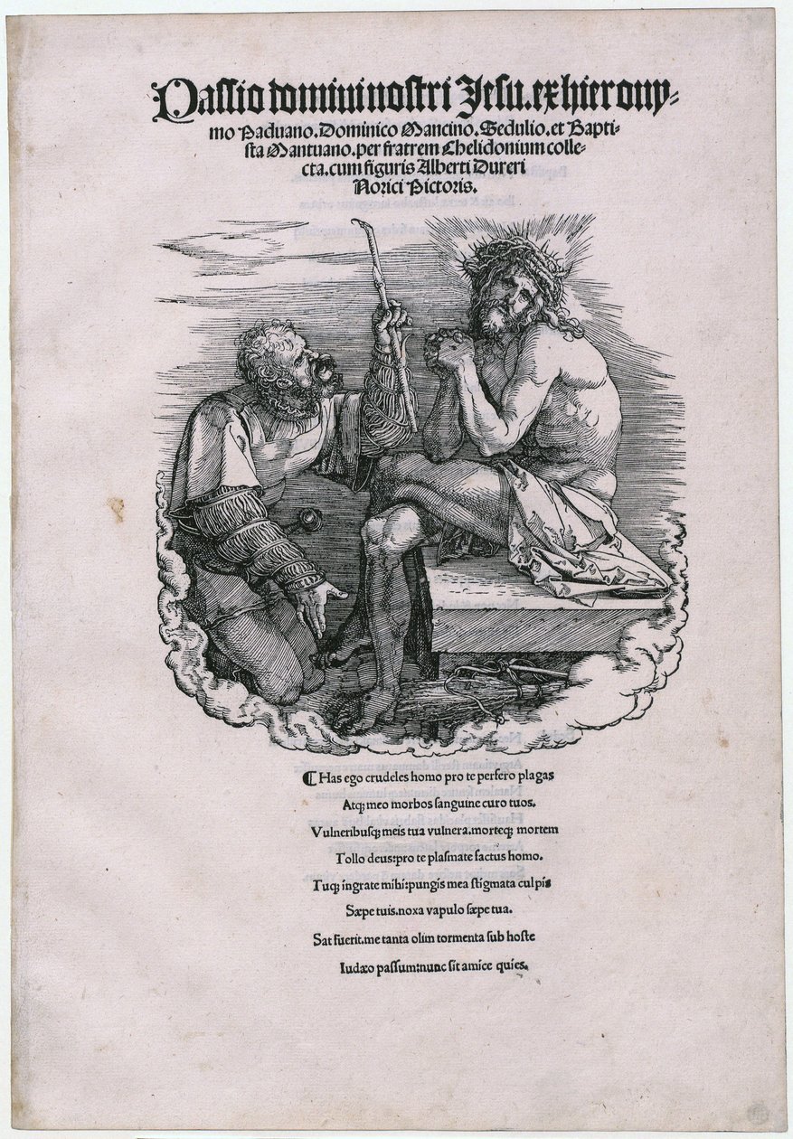 Man of Sorrows and the Landsknecht, Sheet 1 [Title Page] of the Series "The Great Passion" by Albrecht Dürer