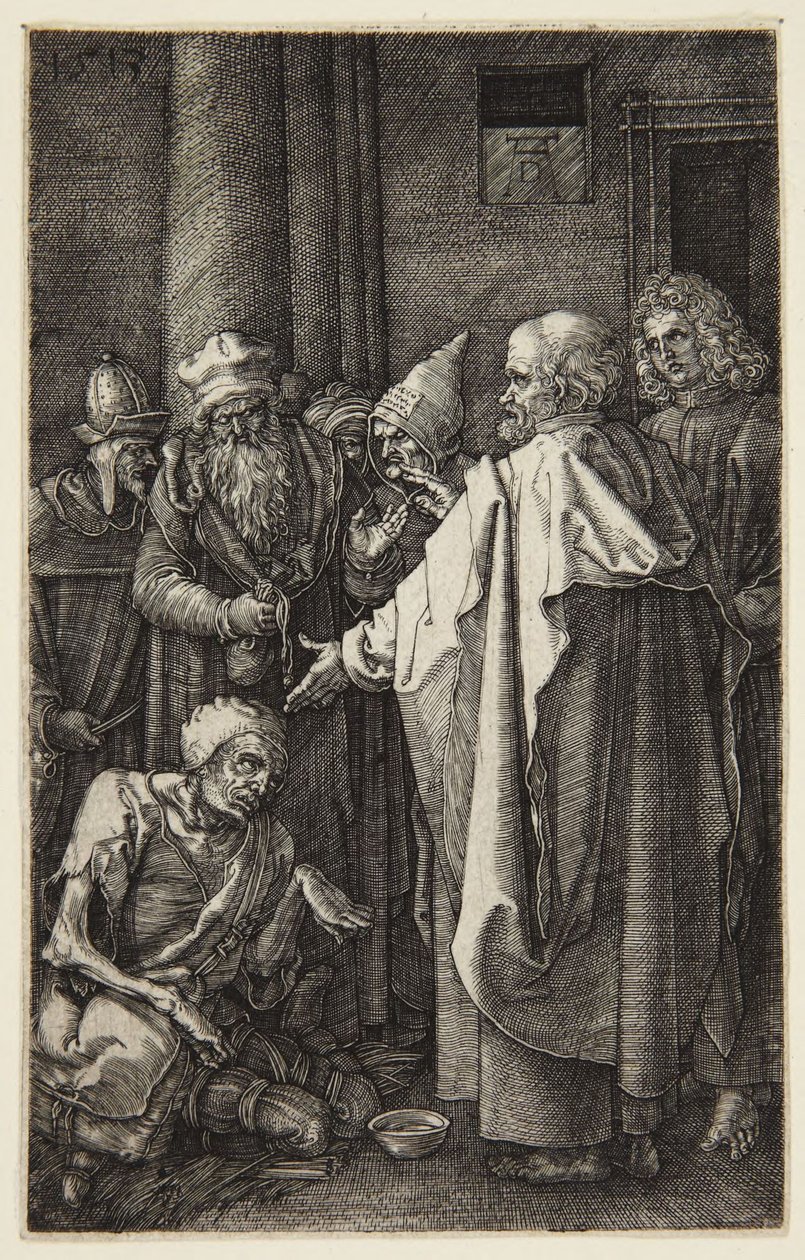 St. Peter and St. John Healing the Lame Man (Engraved Passion series) by Albrecht Dürer