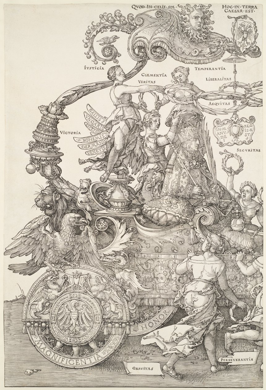 The Great Triumphal Chariot: Left Part of the Chariot with the Emperor Crowned by Victory by Albrecht Dürer
