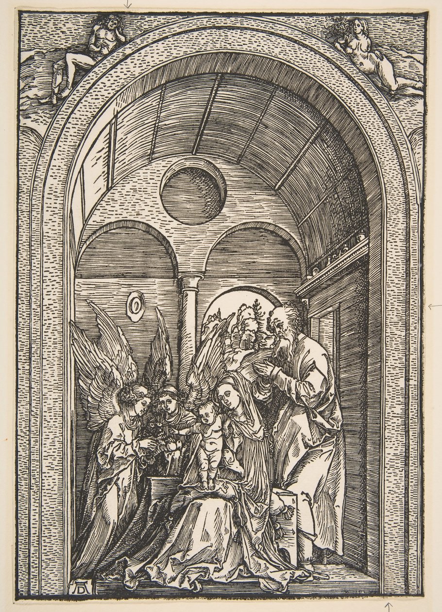 The Holy Family with Two Angels in a Vaulted Hall by Albrecht Dürer