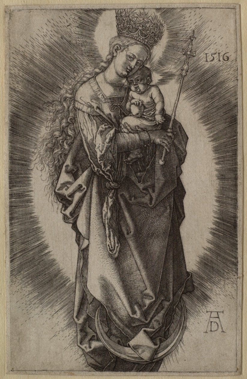 The Virgin on the Crescent with a Sceptre and a Starry Crown by Albrecht Dürer