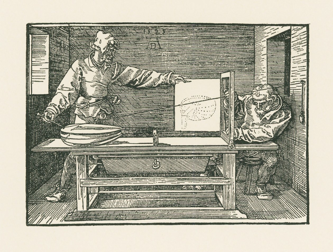 A Man Drawing a Lute by Albrecht Dürer or Duerer