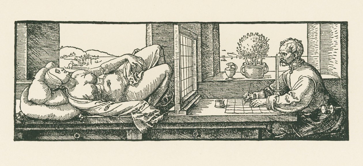 A Man Drawing a Recumbent Woman by Albrecht Dürer or Duerer