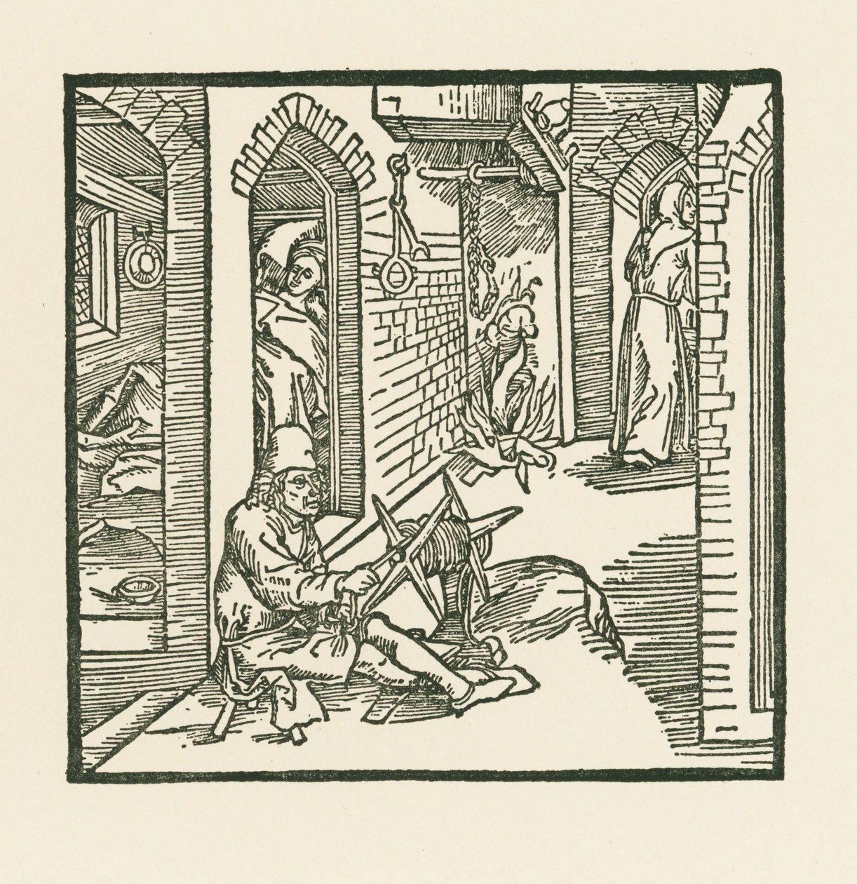 A Rope Maker Sees a Monk Leaving the Chamber of His Unfaithful Wife by Albrecht Dürer or Duerer