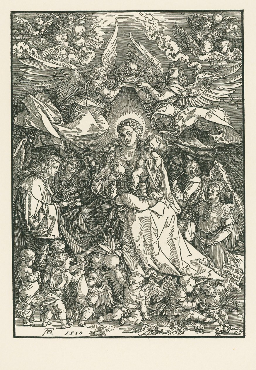Mary Virgin Crowned by Two Angels by Albrecht Dürer or Duerer