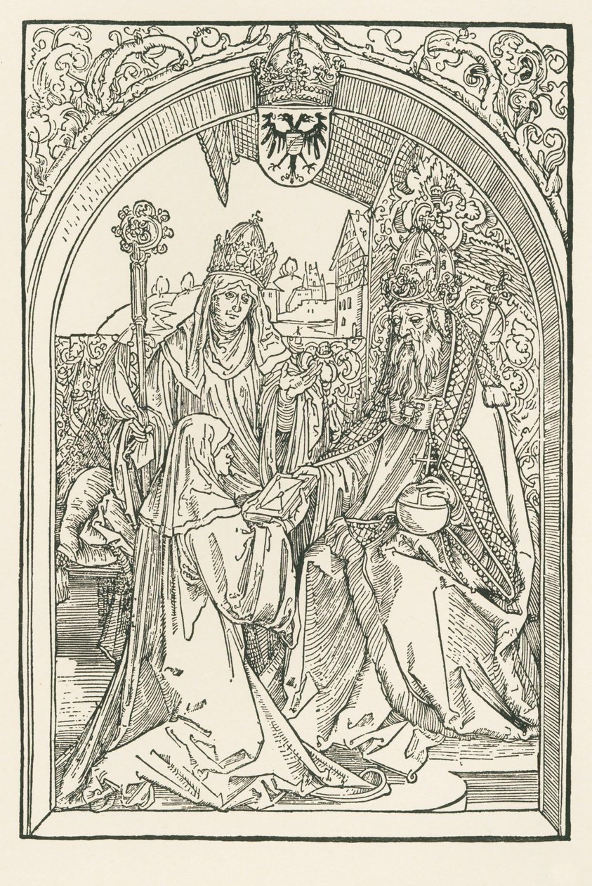 Roswitha in the Presence of Her Niece Gerba, the Abbess of Gandersheim, Presents Her Works to the Emperor Otto I by Albrecht Dürer or Duerer