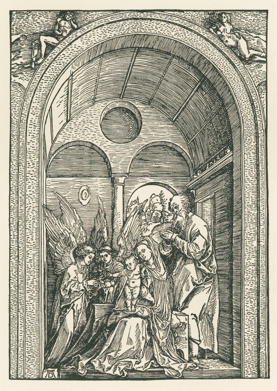 The Holy Family with Two Angels in a Portico by Albrecht Dürer or Duerer