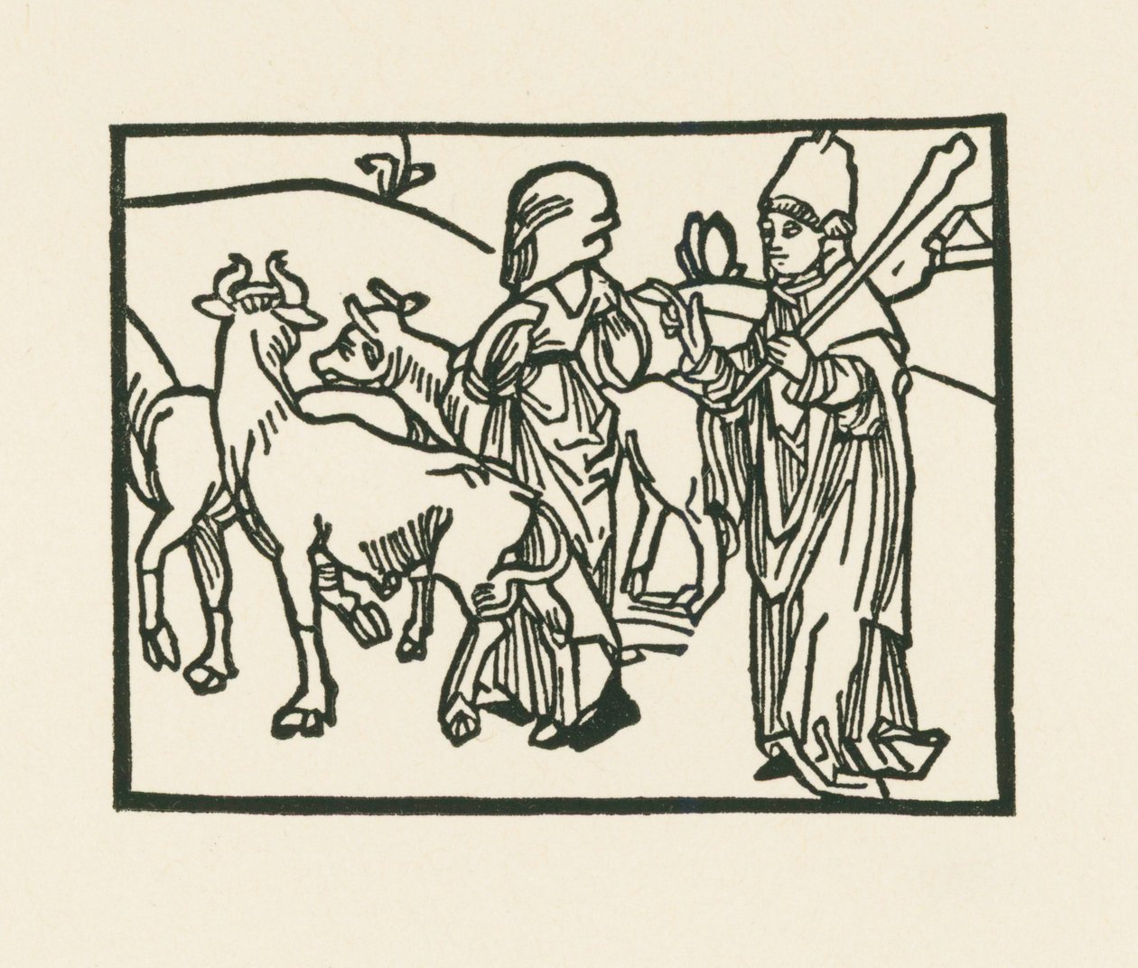 The Priest in His Vestments Driving Out Cattle and Before Him Goes the Handmaiden by Albrecht Dürer or Duerer