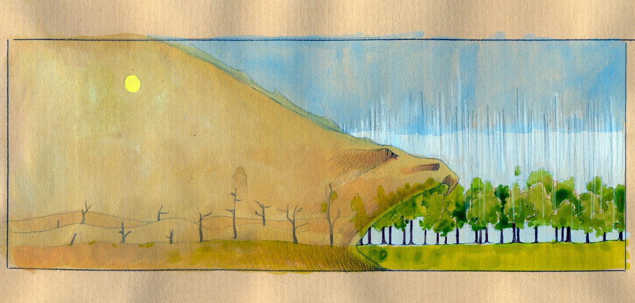 Allegory of Deforestation: Landscape of Dead Trees as a Monster Devouring the Forest by Alessandro Lonati