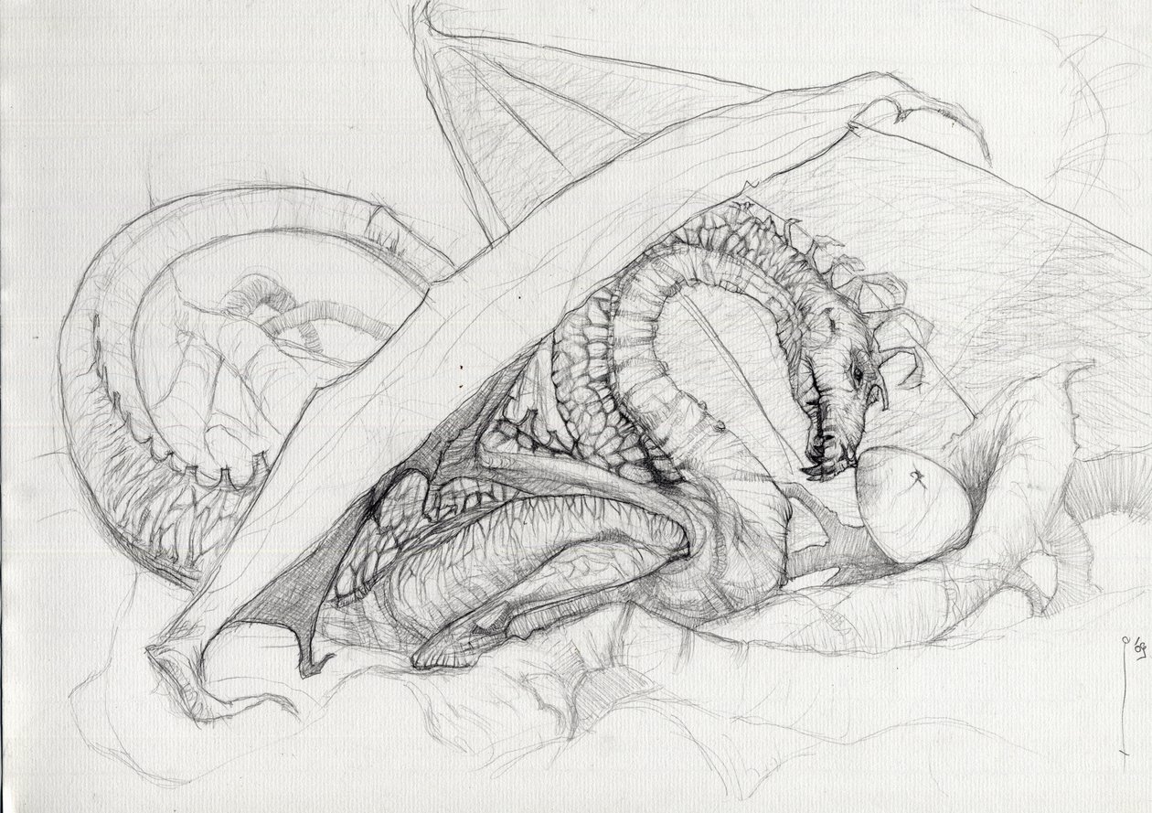 Fantastic Creature: a dragon protecting its egg by Alessandro Lonati