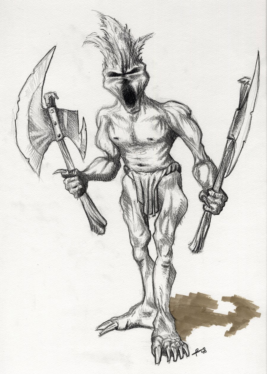 Legendary monster for Fantasy Illustration: troll warrior with axes by Alessandro Lonati
