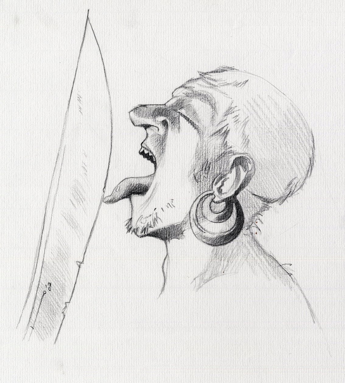 Portrait of a pirate (privateer) defying the sword by touching it with the tongue by Alessandro Lonati
